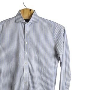 TWILLORY Men's Blue Gingham Tailored Fit Dress Shirt Performance Fabric Size 16